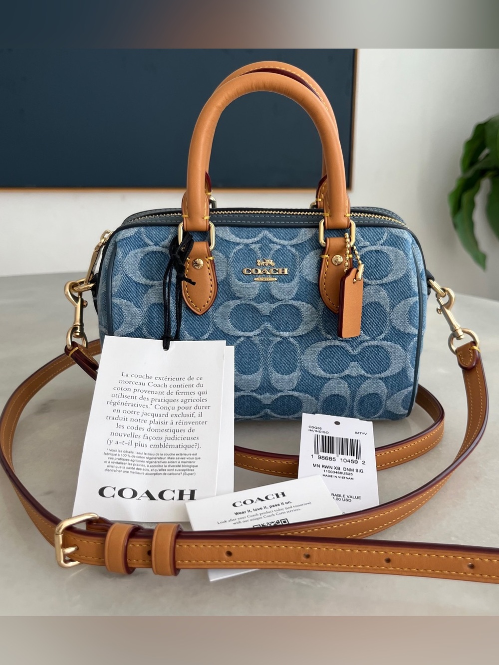 Coach Mini Rowan Denim Signature NWT - Picture 1 of 10